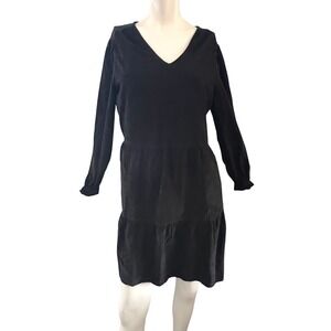 Black Dress Medium Tiered Long Sleeve V Neck Casual Whimsigoth Witchy Chic Comfy
